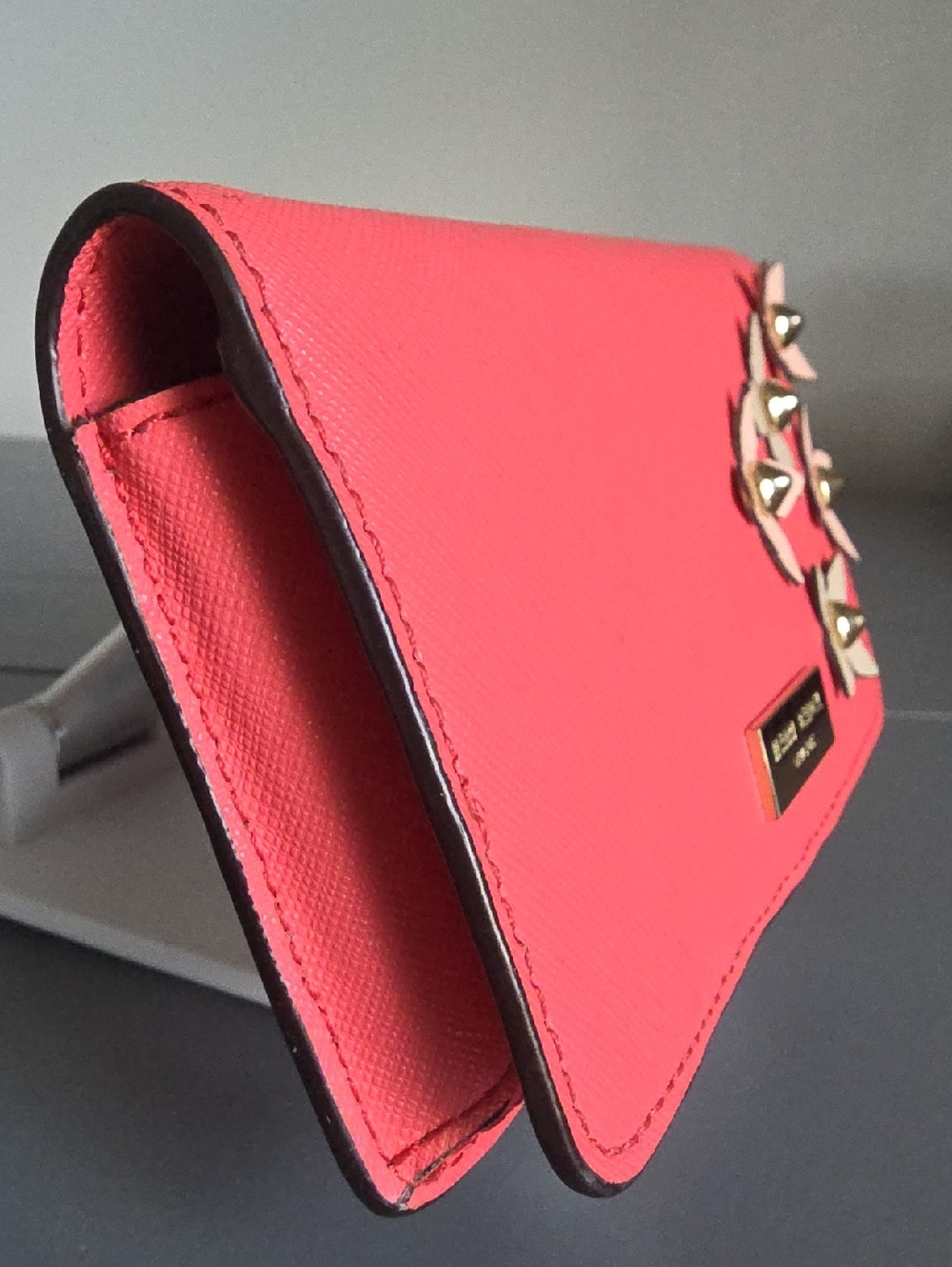 HENRI BENDEL Bright Coral With Floral Apllique Bifold Wallet - Picture 12 of 12